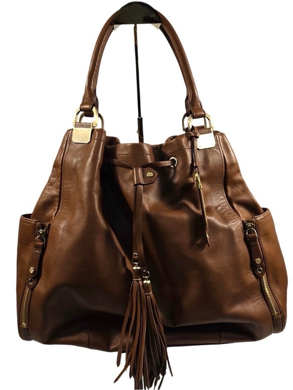 Cole Haan Brown Leather tote Bag with Tassel Shoulder Straps